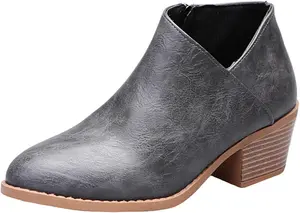 Женские осенние ботинки Ladmiple 2024 с массивным невысоким каблуком, ботильоны на щиколотку с боковой молнией, ковбойские западные туфли, Grey