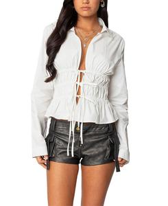 Топ с воротником-стойкой и завязкой спереди от Sharon Edikted, белый