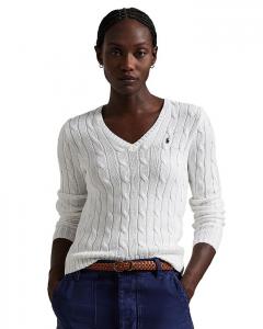 Lauren Ralph Lauren Женский свитер с V-образным вырезом из хлопка с косами, белый