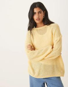 Свободный свитер ASOS DESIGN с косым вырезом и подвернутыми краями цвета пахты