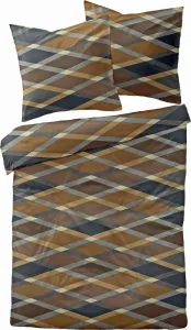 Комплект постельного белья Fine Flannel Cuddly 135x200 см, 2 предмета, ромбовидные линии, коричневый, серый, на молнии Dormisette