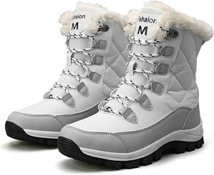 Женские плюшевые теплые зимние сапоги с водонепроницаемой поверхностью, легкие, с подкладкой из искусственного меха, средней длины, короткие сапоги, подходящие для зимних путешествий, снега и пальто NEGYANME, White