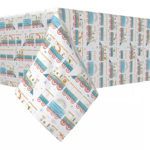 Прямоугольная скатерть, 100% хлопок, 52x120 дюймов, акварельный поезд и животные из зоопарка
