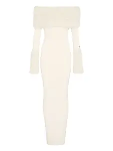 Платье в рубчик с искусственным мехом Jean Paul Gaultier, нейтральный