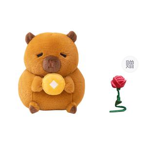 Плюшевая кукла Chubby Capybara высотой 30 см XUANBEIBEI, Brown Capybara+Random Color Rose