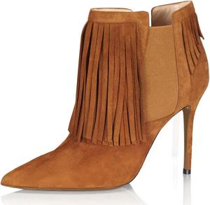 Женские ботильоны YDN с каблуком-стилетто, кисточками, эластичной вставкой, заостренным носком и замшевой отделкой, Brown