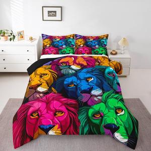 Erosebridal Комплект постельного белья Graffiti Lion Queen в стиле хиппи тай-дай с ретро-гражными животными принтами, Yellow Blue Green