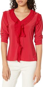 Женская однотонная блузка Tommy Hilfiger с длинными рукавами и оборками из комбинированной ткани, Chili Pepper