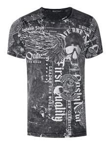 Выцветшая черная футболка с принтом Летящий череп Rusty Neal
