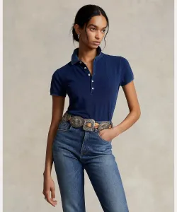 Облегающая эластичная рубашка-поло Polo Ralph Lauren, цвет 410 Navy