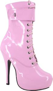 BNSHTZAC Ботильоны на высоком каблуке 15 см с застежкой на шнуровке, лаковая кожа, розовые-12
