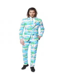 Мужской костюм с принтом фламинго - Slim Fit - В комплекте: пиджак, брюки и галстук - Тропический костюм для вечеринки OppoSuits, мультиколор