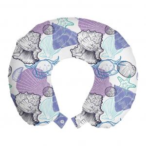 ABAKUHAUS Подушка для морских путешествий Подушка для шеи, ракушки Ракушки крабы, пенопластовые дорожные принадлежности для самолетов и автомобилей, 30х30 см, белые и разноцветные