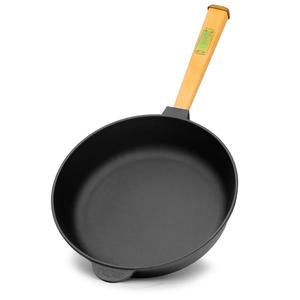 Сковорода чугунная 28см Сковорода чугунная высотой 70мм с деревянной ручкой Сковорода чугунная Brizoll, черный