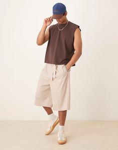 Шорты-бермуды свободного кроя с поясом ASOS DESIGN бежевого цвета
