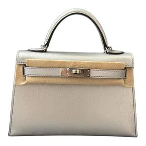 HERMES Мини Келли второго поколения, женская сумка кросс-боди из кожи Chamkila, 05 Argente Silver