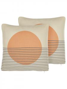 Beliani Комплект из 2 декоративных подушек MOONFLOWER в бежево-цветно-сером цвете