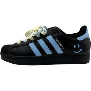 Adidas Originals Superstar 2 Black Blue Smile Star Slip Resistant Cushioning Low top Kids' Skateboarding Shoes