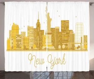 Штора ABAKUHAUS "Нью-Йоркское такси" в деревенском стиле, силуэт горизонта Нью-Йорка, универсальные ленточные шторы для гостиной с петлями и крючками, 280 x 225 см, белый и бледно-землистый Abakuhaus