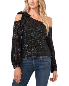 Блузка CeCe на одно плечо с бантом, черный