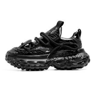 Kuding Антискользящие и износостойкие низкие массивные кроссовки для мужчин с эффектом увеличения роста - черные, цвет Black