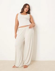 Пижамные брюки в рубчик ASOS DESIGN Curve, бежевого цвета, с возможностью комбинирования Asos Curve