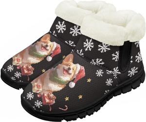 Детские зимние ботинки для девочек и мальчиков, водонепроницаемые, с противоскользящей подошвой, утепленные мехом, для улицы, зимние кроссовки для маленьких и больших детей Chririnla, Christmas Corgi