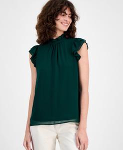 Укороченный топ с оборками на воротнике и рукавами-крылышками AK Anne Klein, Evergreen