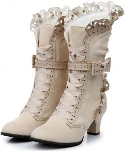 Женские сапоги Lorie & Knight из искусственной замши с шнуровкой, свадебные, вдохновленные викторианской эпохой, средней длины, Beige