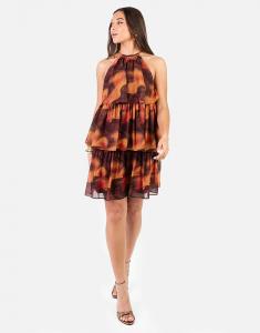 Платье-мини с принтом «мрамор» Anaya Fire, многослойное, с бретелькой через шею, в цвете «многоцветный»