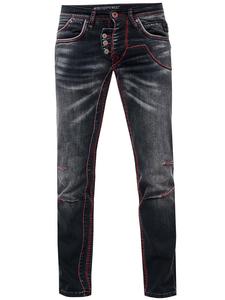 Джинсы "RUBEN" черные с неоново-красной декоративной строчкой черного цвета Rusty Neal