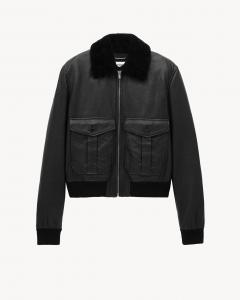 Бомбер из пузырчатой овчины и овчины-шерлинга Saint Laurent, черный