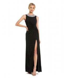 Женское трикотажное платье без рукавов с бисерной отделкой на воротнике и закрученным силуэтом Mac Duggal, Black