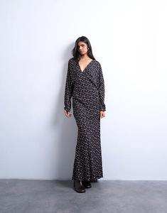 Платье-футляр миди с длинными рукавами Topshop с цветочным принтом