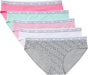 Женские классические хлопковые бикини с логотипом Tommy Hilfiger, упаковка 5 шт., Th Flag Print/Beach Glass/Bright White/Morning Glory/Morning Glory Stripe