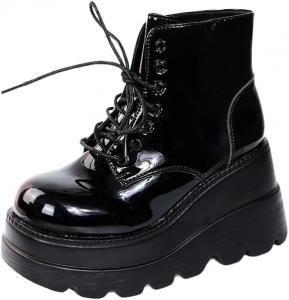 Generic Женские готические ботильоны на платформе с шнуровкой, массивные готические ботинки, черные ботильоны на танкетке в стиле панк