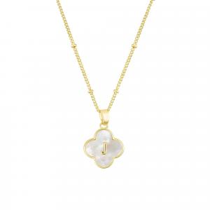 Ожерелье с инициалами в виде клевера из 14-каратного золота с перламутровым покрытием Adornia, White-J