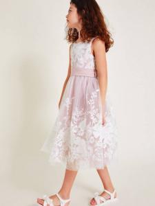 Детское платье макси Alicia с вышивкой и кружевом Monsoon, Pink
