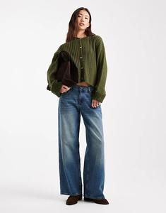 Вязаный кардиган ASOS DESIGN цвета хаки с отворотами на манжетах