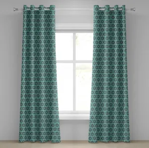 Шторы-икат ABAKUHAUS с люверсами, традиционные азиатские элементы, абстрактные круги и точки, этнические мотивы, племенные, декоративные двухпанельные шторы, 280 см x 175 см, бирюзово-серый Abakuhaus