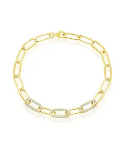 Браслет из стерлингового серебра или позолоченный поверх стерлингового серебра с фианитами в виде скрепки Simona, gold