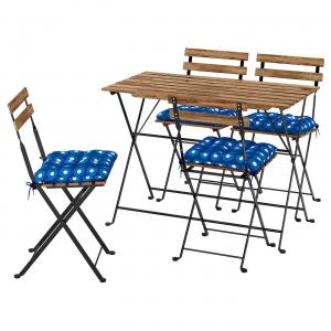 Стол+4 стула, на открытом воздухе TÄRNÖ IKEA, 100x54 см, цвет foldable black/light brown stained/foldable klösan dark blue