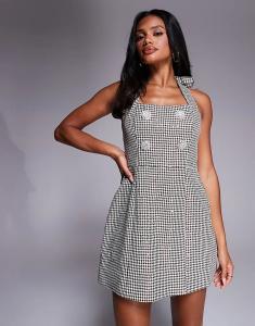 Мини-платье ASOS LUXE с пайетками, жаккардовым принтом и декорированными пуговицами шоколадного цвета