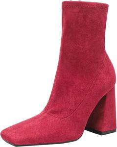 NBZKBNG Модные женские замшевые ботильоны на высокой платформе с толстой подошвой, носок квадратной формы, противоскользящие с боковой молнией, вечерние ботильоны до середины голени, стильные и комфортные, осень-зима, короткие ботинки для вечеринок