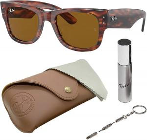 Солнцезащитные очки Ray-Ban RB0840S MEGA WAYFARER квадратной формы для мужчин и женщин в официальном комплекте RAYBAN Eyewear Kit, Polished Striped Havana Frame | Brown Lens