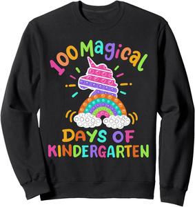 Толстовка для девочек 100 волшебных дней: единорог, радуга для детского сада 100 Days Of School Groovy Student Teacher Gifts, черный