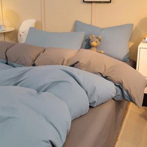 AVIVI Комплект постельного белья 4 предмета, 200 см, простыня, пододеяльник, 2 наволочки, светло-сине-серый, светло-серый