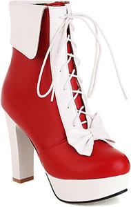 Женские массивные ботильоны на платформе с высоким каблуком, с круглым носком, манжетом, бантом и шнуровкой, зимние элегантные короткие ботинки JOEUSTY, Red