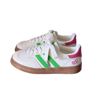 WJA Скользоустойчивые амортизирующие ударопрочные износостойкие легкие низкие скейтерские женские кроссовки бежево-зелено-розовые, цвет Beige Green Pink