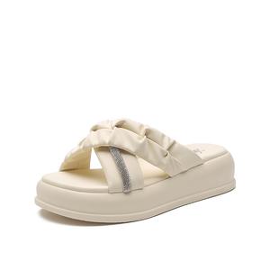 Женские тапочки-шлёпанцы DUSTO Бежевый/Чёрный